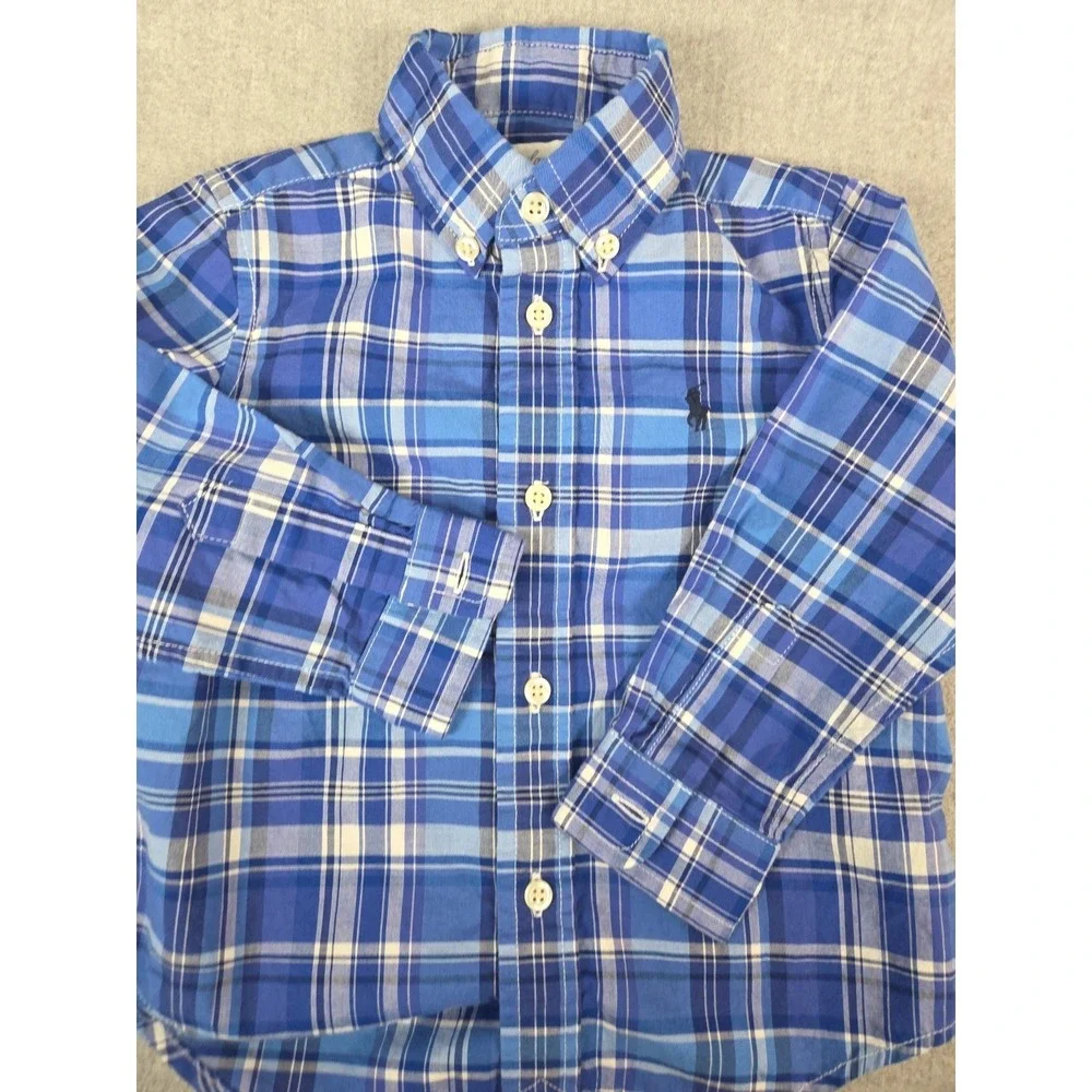 Ralph Lauren Toddler 18 Months Classic Oxford Shirt Blue Plaid Preppy‎ Pony Logo